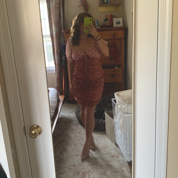 Free People Floral Rouched Open Back Mini Dress - Picture 1 of 3